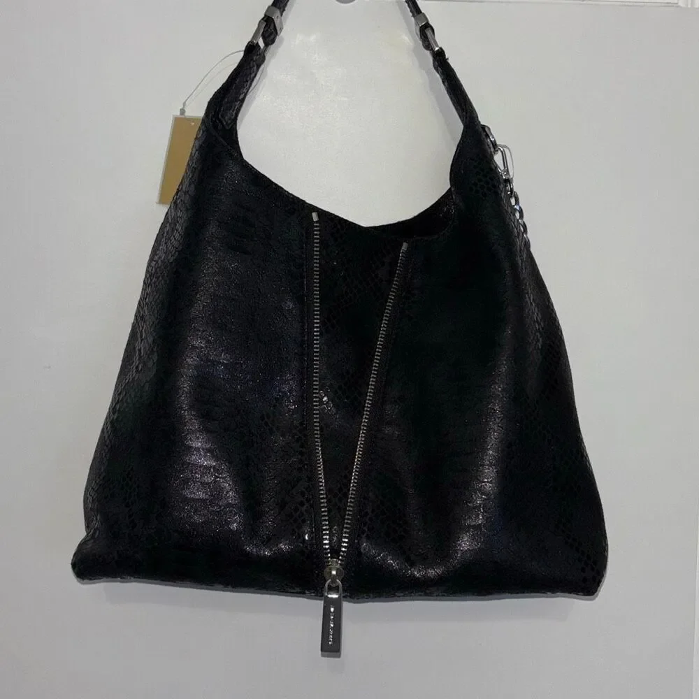 NEW MK Michael Kors Newman python black leather embossed purse bag tote